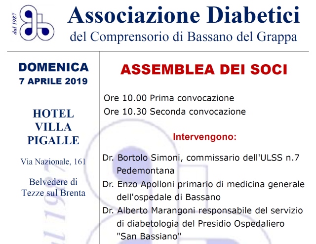 Assemblea Annuale Associazione Diabetici di Bassano del Grappa 2019